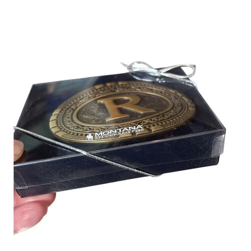 New Montana Silversmiths Brass Initial R Letter Belt Buckle In Box Western Men’s